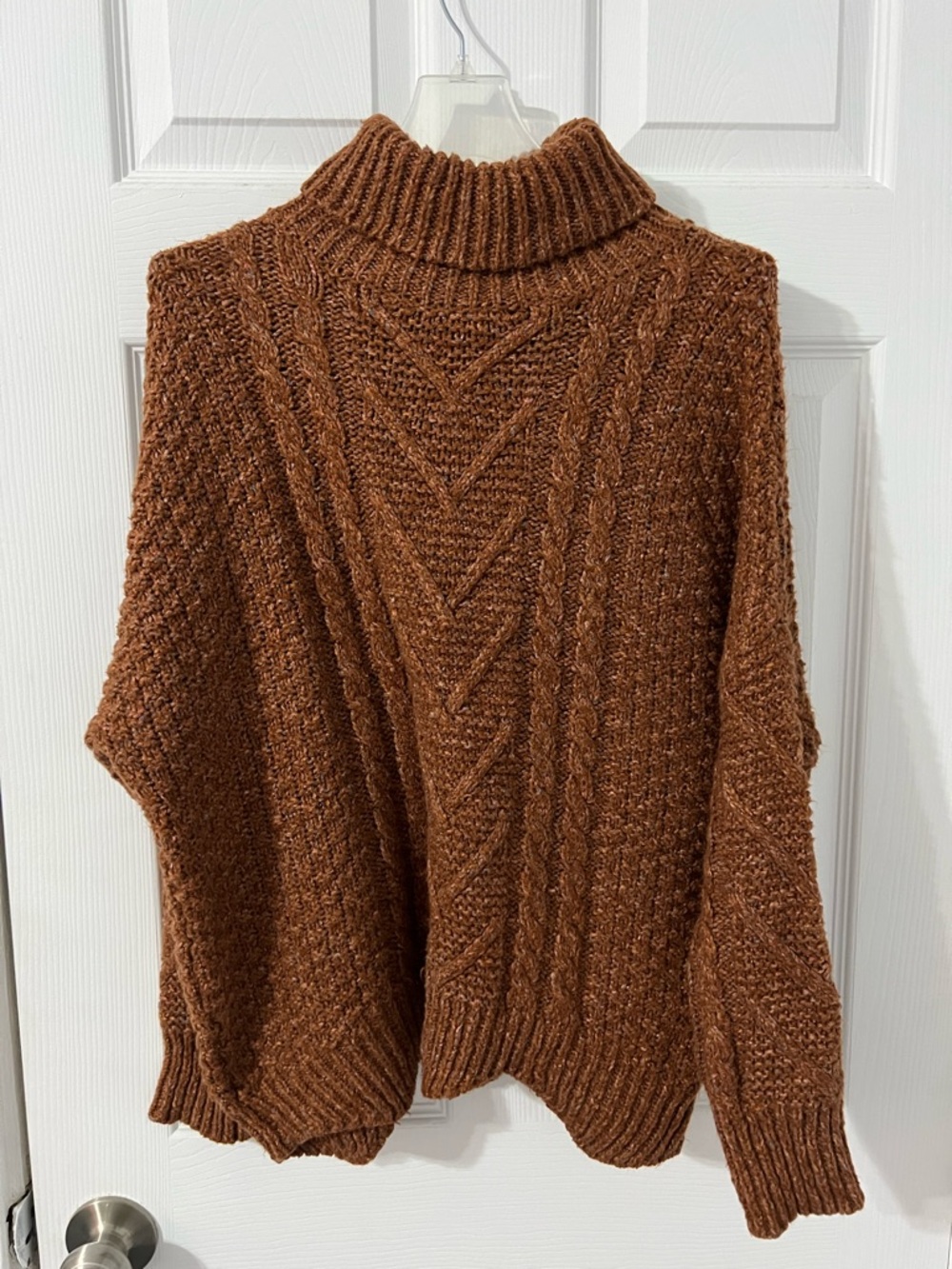 Chunky Brown Cable Turtleneck Sweater - Women